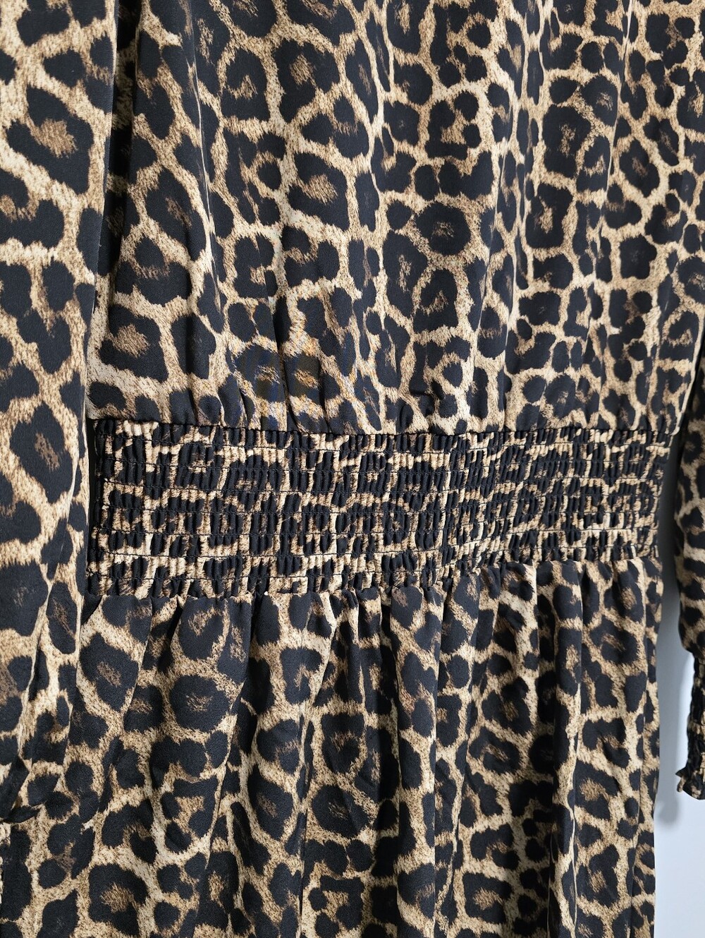 Michael Kors Leopard Print Long Sleeve Smocked Ruffle "JULIA" Dress Fall Style - Picture 6 of 16